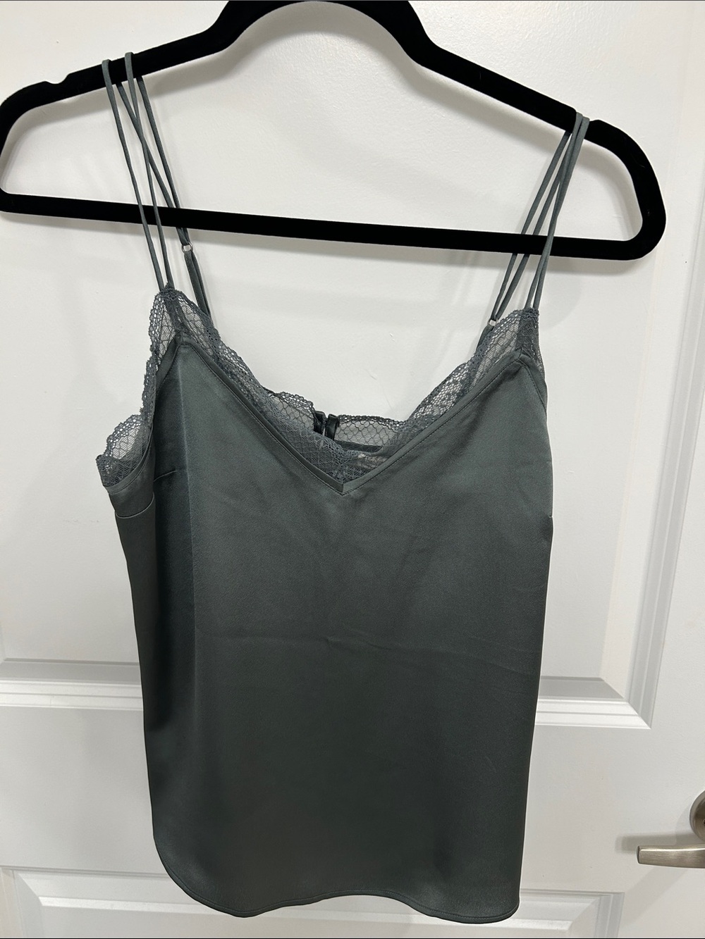 Lace Trim Silky Cami Tank - olive green